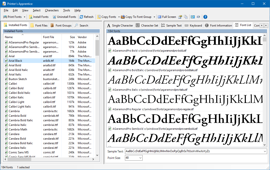View and examine your Windows fonts with Printer's Apprentice